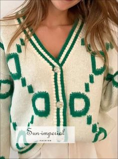 Women Plaid Knitted Single Breasted Bottomed V-neck Oversized Cardigan Sweater Loose Sun-Imperial United States Trendy Green V-neck Sweater For Spring, Spring V-neck Acrylic Cardigan, Oversized Green V-neck Sweater, Green V-neck Knitted Outerwear, Trendy Green V-neck Sweater For Fall, Knitted V-neck Acrylic Cardigan, Trendy Green Acrylic Outerwear, Trendy Green Knit V-neck Sweater, Trendy Green V-neck Sweater For Winter