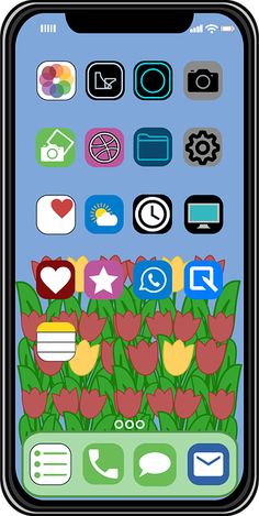 an iphone with flowers and icons on the screen