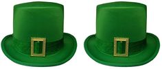 St. Patricks Day Top Hat Green Satin Adult Leprechaun Costume Cap 2 Pack Set Green St. Patrick's Day Leprechaun Top Hat from Nicky Bigs Novelties Set of 2 This green Top hat is a great economically priced and economy quality item. This hat is great for St. Patrick's Day especially Leprechauns and will fit adults and some teens. The interior has a measurement of approximately 22" in circumference. The inside measures approximately 6-1/2 inches from side to side and 7 7/8 inches from front to back