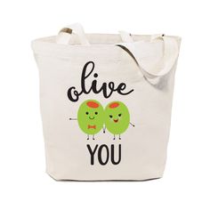 Cotton Canvas Olive You Tote Bag Vegan Tote Bag, Farm Store, Grocery Tote Bag, Bag Designs