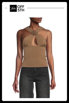 Please Note: Customer Feedback Suggests This Item Runs Small. Consider Ordering A Size Up. Halterneck Sleeveless Pullover Front Cutout Rose Trim 90% Polyestyer & 10% Spandex Machine Wash Imported. Womens - W Trend Separates > Saks Off 5th. Weworewhat. Color: Brown. Size: S. Long Sleeve Corset Top, Ruffle Long Sleeve Blouse, Post Grad, Cold Shoulder Long Sleeve, Sleeveless Pullover, Customer Feedback, Plaid Tops, Top Sales, Long Blouse