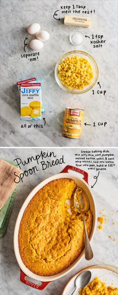 the ingredients for pumpkin spoon bread are shown