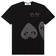 The concept of the Comme des Garcons PLAY line is design by not designing. Characterized by the iconic red heart logo designed by artist Filip Pagowski, the line is a collection of unisex basics, fragrances, and footwear. Pictured is the Comme des Garcons PLAY Three Hearts T-Shirt in Black. COMME DES GARCONS PLAY APPAREL HAS A SMALLER FIT, WE RECOMMEND SIZING UP. THIS ITEM IS NOT ELIGIBLE FOR DISCOUNTS OR SPECIAL PROMOTIONS. 100% cotton Printed graphics Ribbed collar Style No: AZ-T195-051-1 Stencils For Clothes, Clothing Brand Shirt Designs, Heart Shirt Design, Play Tshirt, Filip Pagowski, Commes Des Garcons, Comme Des Garcons T Shirt, Cute Online Clothing Stores, Comme Des Garcons Black