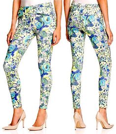 HUE Womens Medium Tropic Green Floral Satin Stretch Jersey Skimmer Leggings  NWT  | eBay Trending Styles, Outfits With Leggings, Vintage Gold, Blue Green, Satin, Women Accessories, Leggings, Brand New, Tags