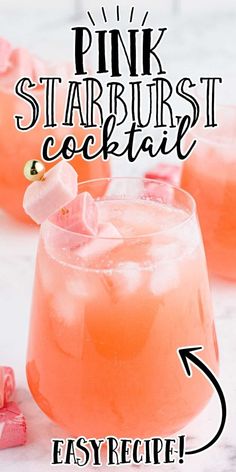 pink starburst cocktail recipe with text overlay