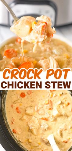 the crock pot chicken stew is ready to be eaten