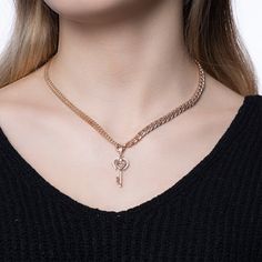 "\"14k Gold Key Inside Heart Charm Necklace | 6mm Thick Curb Chain, 2 in 1 Double Chain, Chunky Necklace, Key Pendant, Rose Gold | Gift for Her\" ◖ P R O P E R T I E S ◗ * Material: 14k Yellow Gold, Rose Gold, White Gold * Weight: 16,5gr (for 18\", ±5%, with key charm) * Size: 15\" - 24\" // 38,1cm - 61,0cm (Please contact me for different sizes) * Adjustable: Yes, ~0,5\" extension will be added to selected length. Contact me if you are unsure about length. Pendant is unremovable from chain. ◖ D Rose Gold Heart Charm Necklace For Valentine's Day, Rose Gold Clavicle Chain Necklace For Valentine's Day, Valentine's Day Rose Gold Chain Necklace With Heart Charm, Rose Gold Curb Chain Necklace For Gift, Gold Key Necklace, Rose Gold Gifts, Heart Charm Necklace, Gold Key, Gold Heart Necklace