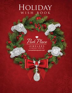 the holiday wish book for jewellers is on display in front of a red background