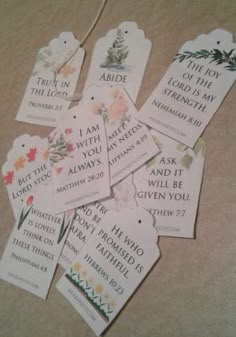 some tags that have been placed on the table for someone to put in their room