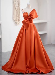 A-line Satin Orange Floor Length Straps Prom Dress, Chic Satin Evening Dress Floor Length Evening Dress, Orange Prom Dresses, Robes Glamour, Formal Prom Dresses Long, Spaghetti Strap Prom Dress, Evening Dress Floor Length, Bridal Party Dresses