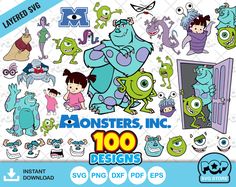 monsters, inc 100 designs svg cut file