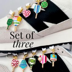 This delightful gift for a pickleball lover features a charming set of three pickle ball shoe charms, perfect for adding flair to any sneaker. Ideal as a gift for team members or a pickleball player, these shoe lace charms serve as a fun accessory for women and makes a great stocking stuffer for the holidays! 𝐃𝐄𝐓𝐀𝐈𝐋 ♥️ Comes in a set of 3 ♥️ Gold filled pickleball charms ♥️ Comes with lobster clasp ♥️ Easily fits on any shoe lace  ♥️ Design is on front of charm, back is gold 𝐎𝐍𝐄 𝐒𝐈𝐙? Lace Charms, Pickle Ball, Team Members, Shoe Clips, Shoe Lace, Shoe Charms, Charm Gift, Pickleball, Lace Design