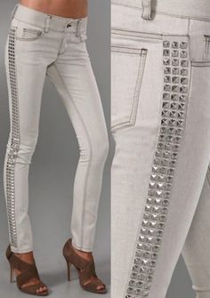 White studded jeans Bling Jeans, Embellished Clothing, Custom Jeans, Denim Ideas, Studded Jeans, Denim Diy, Embellished Denim, Embellished Jeans, Jeans Diy