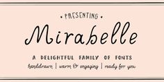 a pink and black font with the words mirabella written in cursive writing