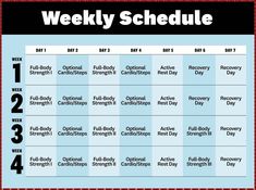 the weekly schedule is shown with dates for each month and numbers to be written on it