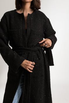 The Lynda Coat is a contemporary take on a classic style. Crafted from wool based bouclé fabric, this straight cut coat features two chest pockets, a waist belt closure and two front pockets. This sustainable coat is tailor made and on demand. It takes us 8 hours to make this coat. PLEASE ALLOW 1-3 BUSINESS DAYS FOR PRODUCTION Chic Boucle Outerwear For Fall, Elegant Boucle Outerwear For Fall, Elegant Fall Boucle Outerwear, Winter Trench Coat, Cool Face, Shirt Dress Casual, Clothing Labels, Fabric Shop, Dress Suits