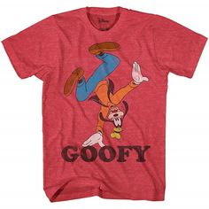 Disney Men's Goofy Handstand T-Shirt (Large) This officially licensed Disney shirt features the face of your favorite anthropomorphic dog, Goofy, in a distressed, worn print for a vintage look. This t-shirt is made of 50% cotton / 50% Polyester. and is perfect for all fans! Size: L.  Color: Red.  Gender: male.  Age Group: adult.  Pattern: graphic. Cheap Disney Character Print T-shirt, Disneyland World, Disneyland Shirts, Disney Gift, Disney Men, T Shirt Image, Men's Graphic T Shirt, Handstand, Disney Shirts