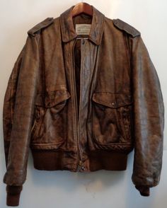 SCHOTT NYC MEDUIM BROWN A-2 BOMBER JACKET SIZE 40 $250.00 #Leather #Bomber #Jacket #BomberJacket #A2jacket #B3jacket #B2jacket #AviatorJacket At Eagle Ages We Love Bomber Jackets. You can find a great choice of Vintage & Second hands Bomber Jackets in our store. eagleages.com/. 1980s Fashion, Moto Jacket, Life Style