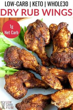 low - carb keto whole 30 dry rub wings on a plate with lettuce