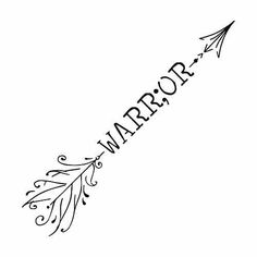 the word warrior written in black ink on a white background with an arrow pointing to it