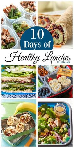 the cover of 10 days of healthy lunches, with pictures of different foods and vegetables