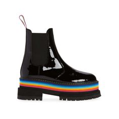 Shop BIRDIE RAINBOW CHELSEA Black Patent Rainbow Chelsea Ankle Boots by KURT GEIGER LONDON at official Kurt Geiger Site. Boots Rainbow, Black Patent Boots, Ankle Boots Platform, Micro Bags, Patent Boots, Boots Platform, Chelsea Ankle Boots, Kurt Geiger, Sneaker Heels