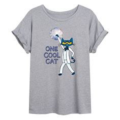 Celebrate Pete the Cat with this juniors' graphic tee. Celebrate Pete the Cat with this juniors' graphic tee.  Crewneck Cuffed short sleeves Oversized fitFABRIC & CARE Cotton, polyester Machine wash Imported Size: Small. Color: Med Grey. Gender: unisex. Age Group: kids. Fun Short Sleeve T-shirt With Cat Print, Pete The Cat, Oversized Graphic Tee, High Neck Tank Top, Cuffed Shorts, Oversized Tee, Cropped Hoodie, Cool Cats, Oversized Fits