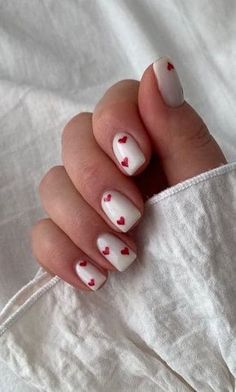 milky white nails with red hearts White Nails Design, Nails With Red, Milky White Nails, Milky Nails, Heart Nail Designs, Gold Glitter Nails, Lavender Nails, New Nail Designs, Nail Designs Valentines