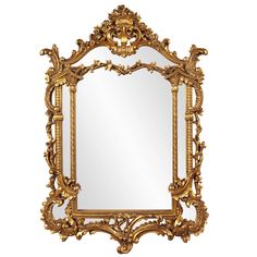 an ornate gold framed mirror against a white background