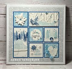 a card with snowflakes and trees on it