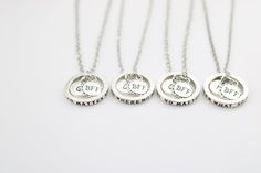 BFF Necklaces for 4, 4 Best Friend Gifts, Four Friend Necklace, Graduation gift set of 4, Friend Jewelry, Long distance friendship gifts RING SAYS: NO MATTER WHERE NO MATTER WHAT Click here for Upgrades and Add On: https://www.etsy.com/se-en/shop/SwedishBeautyDesign?ref=seller-platform-mcnav&section_id=22167108 The product is personalized. Please let me know if you wish to change places of the charms, add more or take away any. Please send me a message for customization. Minimalist style jew Meaningful Hand Stamped Jewelry For Friendship, Personalized Meaningful Charm Necklaces For Friendship, Meaningful Nickel Free Jewelry For Best Friend, Meaningful Nickel-free Jewelry For Best Friend, Meaningful Nickel-free Jewelry For Best Friend Gift, Customizable Sterling Silver Charm Necklace For Best Friend, Customizable Round Jewelry For Friendship, Hand Stamped Stainless Steel Jewelry For Best Friend, Customized Jewelry Gift For Best Friend