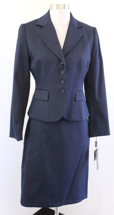 NWT Tahari ASL Levine Navy Black Geometric Print Blazer & Skirt Suit Set Size 4P NWT Tahari ASL Levine Navy Black Geometric Print Blazer & Skirt Suit Set Size 4P Size 4P Pit to pit: 18" Top of shoulder to bottom hem: 20.5" Skirt length: 21.5" Skirt waist: 14" flat side to side New with tags, unworn. (ID:C8B) Skirt Suit Set, Blazer And Skirt, Printed Blazer, Suit Separates, Suit Set, Skirt Suit, Geometric Print, Skirt Length