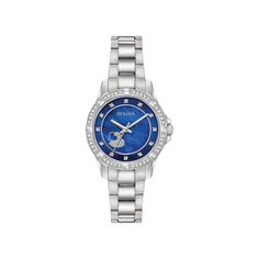 Capture attention with this Bulova women's crystal accent blue Mother of Pearl dial bracelet watch. Click on this JEWELRY & WATCHES GUIDE to learn about fit, styles, materials and more! Capture attention with this Bulova women's crystal accent blue Mother of Pearl dial bracelet watch. Click on this JEWELRY & WATCHES GUIDE to learn about fit, styles, materials and more! FEATURES Non-functional subdials Stone type: crystalDISPLAY Dial type: Mother-of-pearl Face cover material: mineral crystalCASE Blue Diamond Watch With Round Dial, Blue Diamond Watch With Diamond Hour Markers For Anniversary, Blue Diamond Watch For Anniversary, Blue Diamond Watch With Diamond Hour Markers, Elegant Round Diamond Watch With Crystal Accents, Elegant Round Diamond Watch With Crystal, Elegant Round Crystal Diamond Watch, Elegant Blue Diamond Watch For Anniversary, Round Crystal Watch As Gift