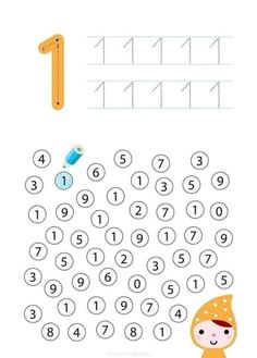 the number 1 worksheet for children to learn how to write and draw numbers