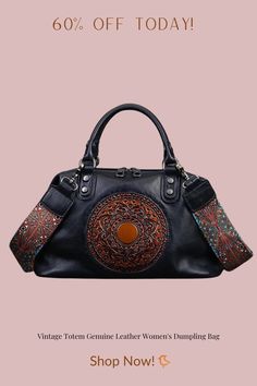 Expertly crafted from top layer cowhide, this Vintage Totem Dumpling Bag combines luxury and practicality for the modern woman. Its large capacity and sturdy design make it perfect for business or commuting, while its unique vintage totem pattern adds an elegant touch. Elevate your style with this genuine leather handbag. Bohemian Leather Satchel With Large Capacity, Retro Hand-tooled Bags, Bohemian Leather Shoulder Bag With Detachable Handle, Dumpling Bag, Genuine Leather Handbag, Dumplings, Leather Handbag, Modern Woman, Unique Vintage