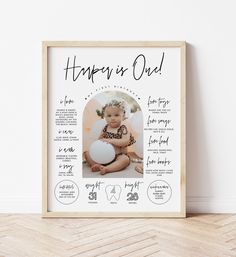 a baby's first year photo frame with the words happy as oud