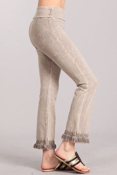 New for Fall! Chatoyant has done it again! Mineral washed ankle length slim pants with banded waist and crochet fringe. Each item is hand-dyed for its unique character and american vintage laundered look,should expect variations in color and finishing. Fabric USA made Cotton/Spandex 93/7 Jersey. Proudly made in the USA Stay Sexy! Light Streaks, Fall Winter Jacket, Hem Pants, Crochet Fringe, Fall Denim, How To Hem Pants, Plus Size Pants, Black Long Sleeve Dress, Spring Summer Dress