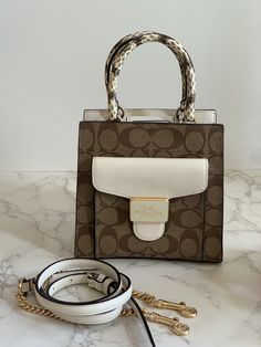 NWT Coach C7227 Mini Pepper Crossbody In Signature Canvas Light Khaki Chalk Mult. Chloe Bags Handbags, Stuffed Mini Peppers, Embellished Clutch, Lighted Canvas, Patchwork Bags, Signature Canvas, Pearl Grey, Real Pictures, Chalk