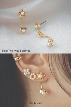 check out these whimsical yet quirky drop earrings. Worn 2 ways - stud or drop earrings, you choose. Shop the Belle Two-Way earrings by thehexad Star Drop Earrings, Whimsical Heart, Pearl Earring, Star Studs