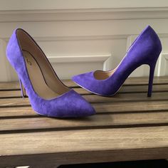 Adorable Purple Suede Style Heels. Never Worn, Only At Store Try On. Purple Pointed Toe Heels With 4-inch Heel, Purple Heels With 4-inch Pointed Toe, Purple Heels With 4-inch Almond Toe, Purple Almond Toe Heels With 4-inch Heel, Purple Suede High Heel Heels, Purple Suede High Heels, Purple Round Toe Heels For Office, Chic Purple Almond Toe Heels, Purple Suede Heels With Pointed Toe