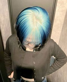 Blue Ghost Roots Black Hair, Color Roots Hair, Ghost Roots Hair Dye, Blue Roots Hair, Ghost Roots Curly Hair, Blue Ghost Roots, Blue Roots Black Hair, Rare Hair Colors, Colored Roots With Black Hair