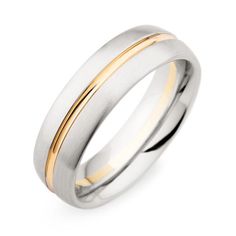 two tone gold and silver wedding ring with an inside stripe on the outside, set against a white background