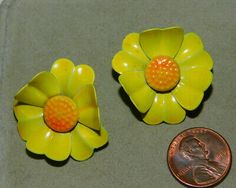 Vintage Dutch Fired Enamel Yellow Poppy Flower Clip on Earrings 2k 22 | eBay Retro Yellow Flower-shaped Jewelry, Yellow Flower-shaped Retro Jewelry, Retro Yellow Flower Jewelry, Vintage Flower Earrings For Spring, Vintage Enamel Flower Earrings, Vintage Yellow Flower Earrings, Yellow Poppy Flower, Yellow Poppy, Flower Clip