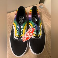 Vans Authentic (Refract) Black True White Rainbow Multicolor Mens Sneakers Mens 6/Womens 7.5 Black Rainbow Vans, Vans Platform Sneakers, Gray Vans, Multicolor Sneakers, Vans Old Skool Low, Vans Checkered, Red Vans, New Vans, Vans Black And White