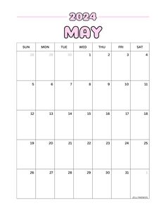 a calendar with the words may in pink and white on it, as well as an image