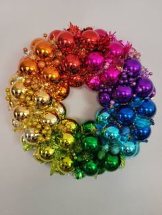 colorful christmas ornaments arranged in a circle