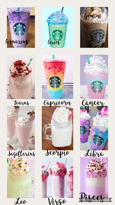 starbucks drinks with different flavors and names on them