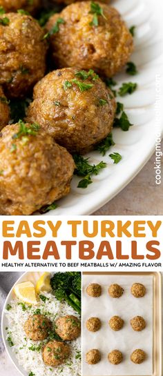 easy turkey meatballs recipe on a white plate