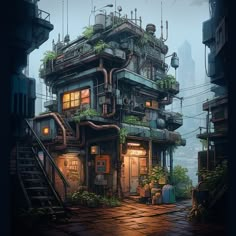 AI・個性的な住��宅 Solarpunk Interior, Fantasy House Concept, Cyberpunk Architecture, Sci Fi House, Japanese Shops, Sci Fi Planet, Norman Architecture, Scifi Environment, Steampunk City