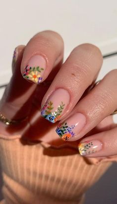 Hippie Nails, Colorful Nail, Cute Gel Nails, Orange Nails, Funky Nails, Pretty Acrylic Nails, Floral Nails